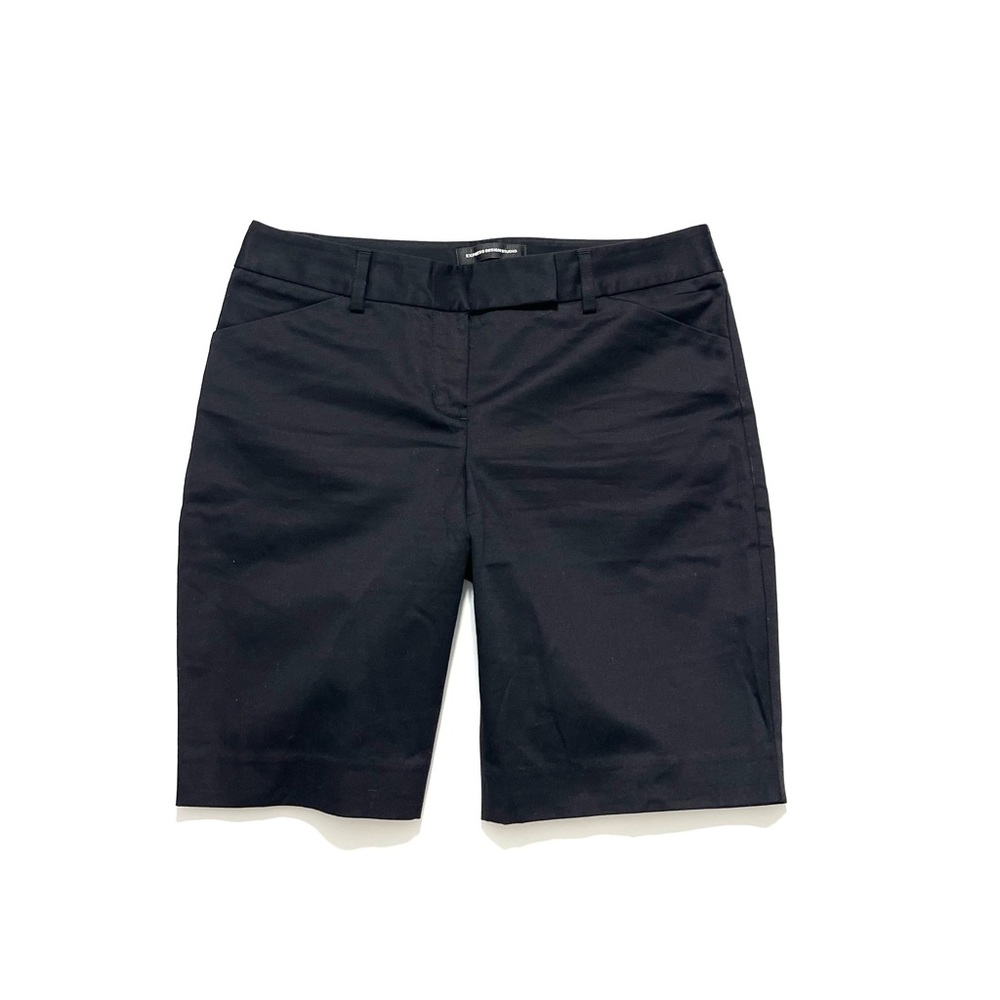 Express 2 Editor Stretch Crop Bermuda Black Flat Front Capri Shorts